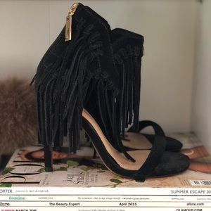 Cosmoparis fringe black heels